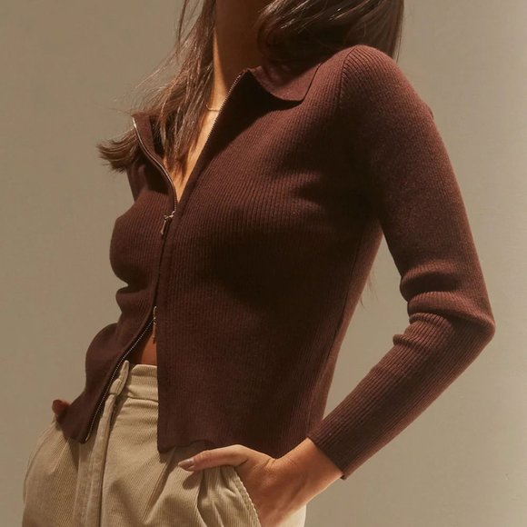 Chocolate Zip-Up Cardigan - Picture 2 of 2